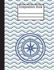 Compass Nautical Waves Composition Notebook - 4x4 Graph Paper: 200 Pages 7.44 x 9.69 Quad Ruled Pages School Teacher Student Blue Green Ocean Sea Boat By Rengaw Creations Cover Image