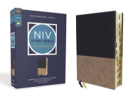 NIV Study Bible, Fully Revised Edition, Leathersoft, Navy/Tan, Red Letter, Thumb Indexed, Comfort Print Cover Image