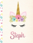 Steph: Personalized Unicorn Sketchbook For Girls With Pink Name - 8.5x11 110 Pages. Doodle, Sketch, Create! Cover Image