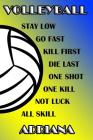Volleyball Stay Low Go Fast Kill First Die Last One Shot One Kill Not Luck All Skill Adriana: College Ruled Composition Book Blue and Yellow School Co Cover Image