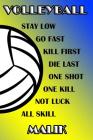 Volleyball Stay Low Go Fast Kill First Die Last One Shot One Kill Not Luck All Skill Malik: College Ruled Composition Book Blue and Yellow School Colo Cover Image