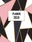 Planer 2019: Trendy Rotgold Wochenplaner - Rosa Und Gold Mosaik-Linien Design - Monatsplaner Mit Raum Für Notizen Cover Image