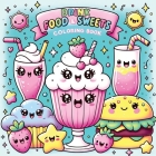 Food Drink and Sweets Coloring Book: Cute and Groovy Kawaii Treats - Featuring Bold and Easy Snacks, Desserts, and Fruits for Kids with Simple Designs By Pata Lumina Cover Image