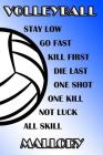 Volleyball Stay Low Go Fast Kill First Die Last One Shot One Kill Not Luck All Skill Mallory: College Ruled Composition Book Blue and White School Col By Shelly James Cover Image