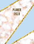 Planer 2019: Trendy Wochenplaner - Cyan-Blau Rosa Und Goldener Marmor Mit Mosaik-Linien Design - Monatsplaner Mit Raum Für Notizen By Sandro Ink Cover Image