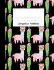 Composition Notebook: Wide Ruled Notebook Cute Llama Cactus on Black Design Cover Cover Image