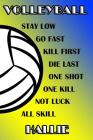Volleyball Stay Low Go Fast Kill First Die Last One Shot One Kill Not Luck All Skill Hallie: College Ruled Composition Book Blue and Yellow School Col Cover Image