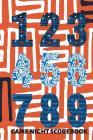 Game Night Scorebook: Orange Blue Modern Numbers Notebook for Keeping Score Cover Image