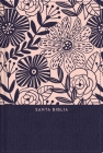 Rvr60 Santa Biblia, Letra Grande, Tamaño Compacto, Tapa Dura/Tela, Azul Floral, Edición Letra Roja Con Índice Cover Image