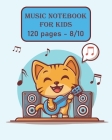 Music Notebook for kids: Music sheet guitar: cute cat playing guitar with music icon: Music Notebook Manuscript paper/120 pages/8/10, Soft Cove By Music Sheet for Kids Publish Cover Image