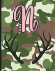 N: Camouflage Monogram Initial N Notebook for Girls - 8.5