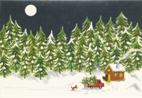 Moonlit Cabin Small Boxed Holiday Cards  Cover Image