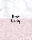 Boss Lady: Large Wide Ruled Notebook for Everyday Use White Marble and Faux Soft Pink Leather Cover Image