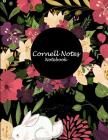 Cornell Notes Notebook: Flower Floral, Black Color, Note Taking Notebook, Cornell Note Taking System Book, US Letter 120 Pages Large Size 8.5