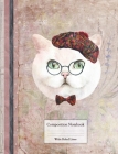 Composition Book - Wide Ruled LInes: Cute Cat with Glasses and Tartan Hat on Vintage Background By Pebble Press Cover Image