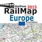 RailPass RailMap Europe 2015: Icon illustrated Railway Atlas of Europe ideal for Interrail and Eurail pass holders By Caty Ross Cover Image