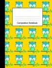 Composition Notebook: Wide Ruled Writing Book Little Teal Owls on Yellow Design Cover By Lark Designs Publishing Cover Image