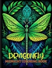 Dragonfly: Beautiful Dragonfly Midnight Illustrations For Color & Relax. Black Background Coloring Book Cover Image