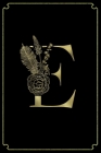 E: Letter E Initial Personalized Monogram Notebook - Gold Flower Ornament Frame on Black College Ruled Notebook, Writing Cover Image