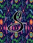 S: Monogram Initial S Notebook for Women, Girls and School, Midnight Floral 8.5 x 11 Inch Composition Notebook By Smile More Stationary Cover Image