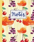 Notes: Fruits Grapes, Orange Cherry Pattern on Yellow Stripes Notebook 7.5