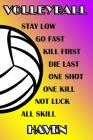 Volleyball Stay Low Go Fast Kill First Die Last One Shot One Kill Not Luck All Skill Haven: College Ruled Composition Book Purple and Yellow School Co By Shelly James Cover Image