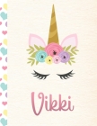 Vikki: Personalized Unicorn Primary Handwriting Notebook For Girls With Pink Name - Dotted Midline Handwriting Practice Paper By Unique Unicorn Handwriting Cover Image