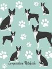 Composition Notebook: Boston Terrier Paw Prints Cute School Notebook 100 Pages Wide Ruled Paper By Happytails Stationary Cover Image