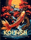 Koi Fish: Exotic Japanese Midnight Illustrations Featuring Koi Fish For Color & Relax. Black Background Coloring Book Cover Image