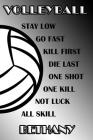 Volleyball Stay Low Go Fast Kill First Die Last One Shot One Kill Not Luck All Skill Bethany: College Ruled Composition Book Black and White School Co By Shelly James Cover Image