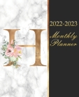 2022-2023 Monthly Planner H: 2 year Calendar with Initial Gold And Floral Monogram Letter, Black & White Marble24 Month Schedule Organizer, Journal By Katherine C. Johnson Press Cover Image