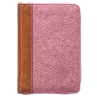 KJV Holy Bible, Mini Pocket Size, Faux Leather Red Letter Edition - Ribbon Marker, King James Version, Pink/Tan, Zipper Closure Cover Image
