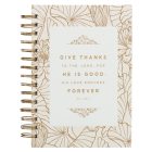 Christian Art Gifts Journal W/Scripture for Women Give Thanks Psalm 106:1 Bible Verse White/Gold 192 Ruled Pages, Large Hardcover Notebook, Wire Bound Cover Image