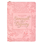 Christian Art Gifts Scripture Journal Pink Strength & Dignity Proverbs 31:25 Bible Verse Inspirational Faux Leather Notebook, Zipper Closure, 336 Rule Cover Image
