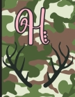 H: Camouflage Monogram Initial H Notebook for Girls - 8.5