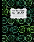 Composition Notebook: Green Bicycles Pattern on Black Background 7.5