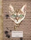 Composition Book - 5x5 Graph Paper: Cute Cat with Glasses and Grunge Background Cover Image