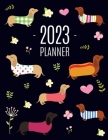 Dachshund Planner 2023: Funny Dog Monthly Agenda January-December Organizer (12 Months) Cute Puppy Scheduler with Flowers & Pretty Pink Hearts By Happy Oak Tree Press Cover Image