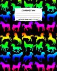 Composition Notebook: Unicorns Rainbow Neon Notebook Wide Ruled 100 Pages 7.5 x 9.25 Cover Image