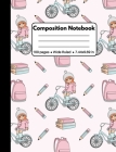 Composition Notebook: Back To School Gifts: Pink Girl On Bike Wide Ruled Composition Notebook for Girls Kids and Women: Cute School Supplies Cover Image
