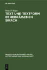 Text und Textform im hebräischen Sirach By Hans P. Rüger Cover Image