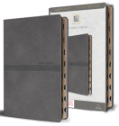 KJV Holy Bible, Large Print Medium Format, Gray Faux Leather W/Ribbon Marker, Red Letter, Thumb Index Cover Image