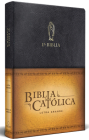 La Biblia Católica: Tamaño grande, Edición letra grande piel negra, con Virgen de Guadalupe Cover Image