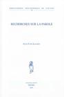 Recherches Sur la Parole By J-Y Lacoste Cover Image