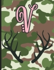 V: Camouflage Monogram Initial V Notebook for Girls - 8.5
