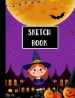 Sketch Book: Halloween Gifts for School Girls: Happy Halloween Witch Girl and Full Moon Purple: Large Sketchbook: Perfect Gift For Cover Image